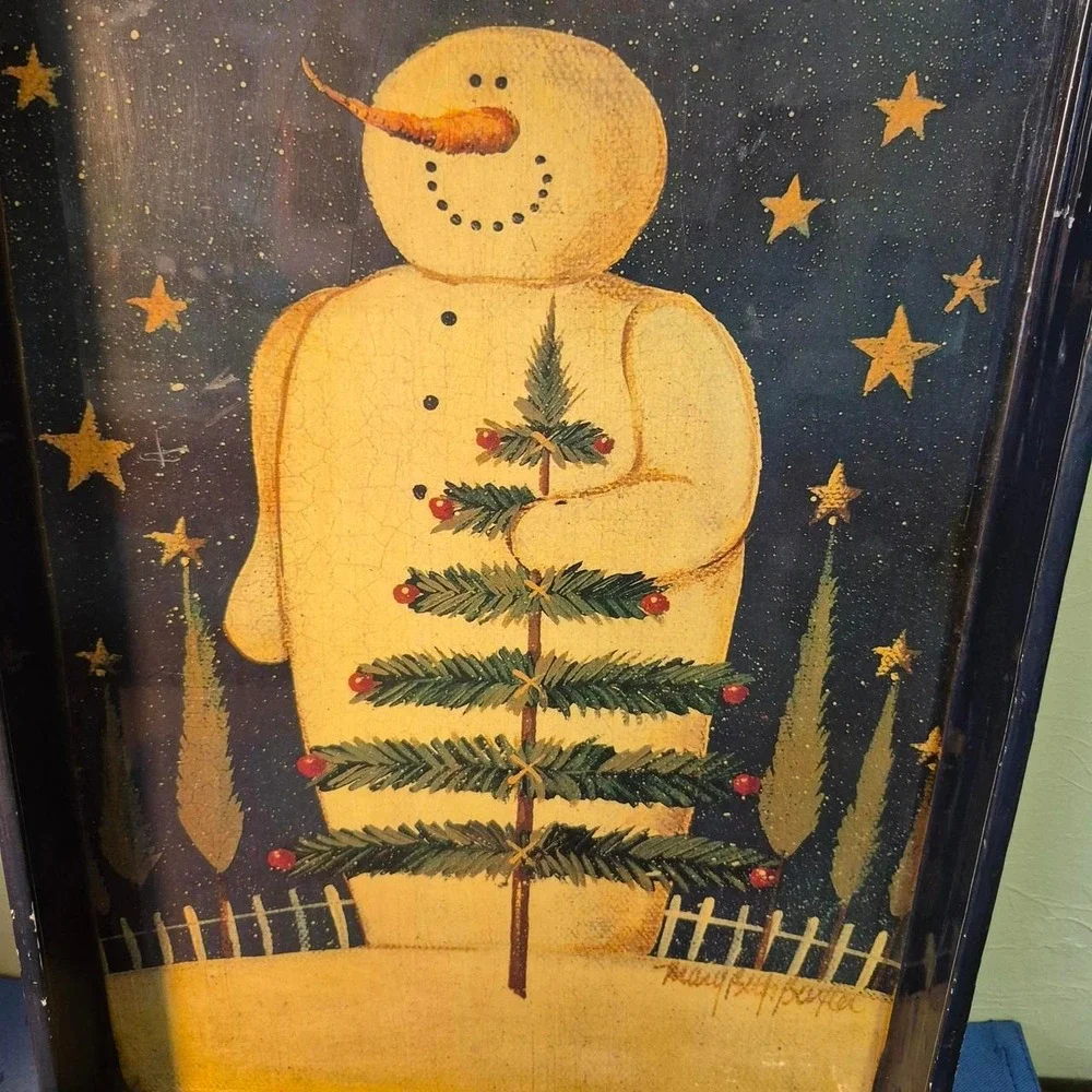 Department 56 Snowman Christmas tray Country snowman holding a Christmas tree - Picture 2 of 6